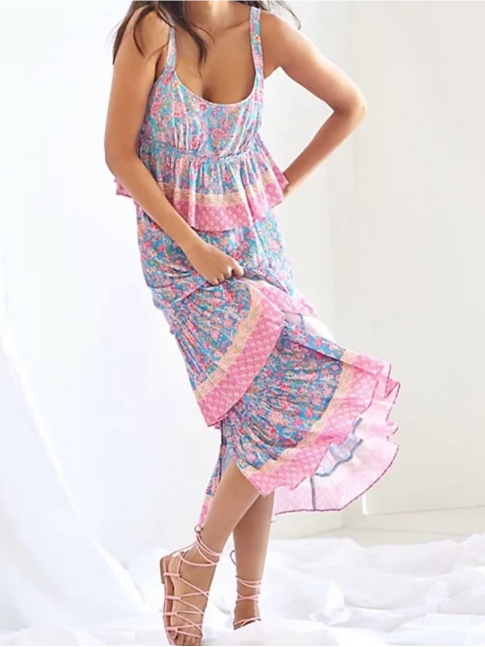 Plenty by Tracy Reese Pink & Blue Floral Tiered Maxi Set